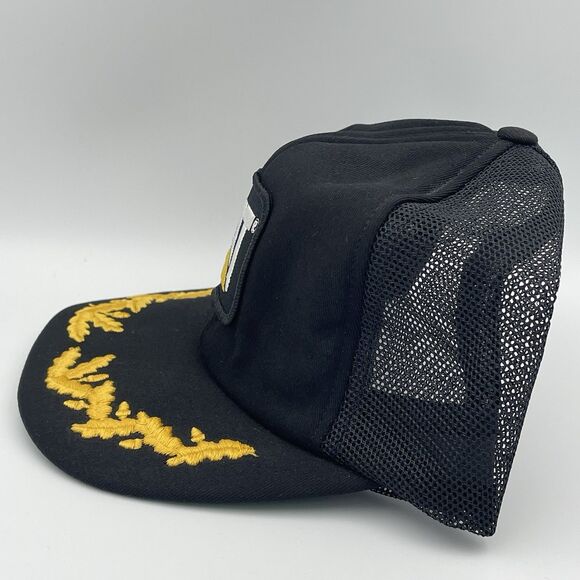 Vintage CAT Caterpillar Gold Leaf Patch Snapback Hat Tonkin Trucker Mesh Cap 80s - Picture 5 of 12